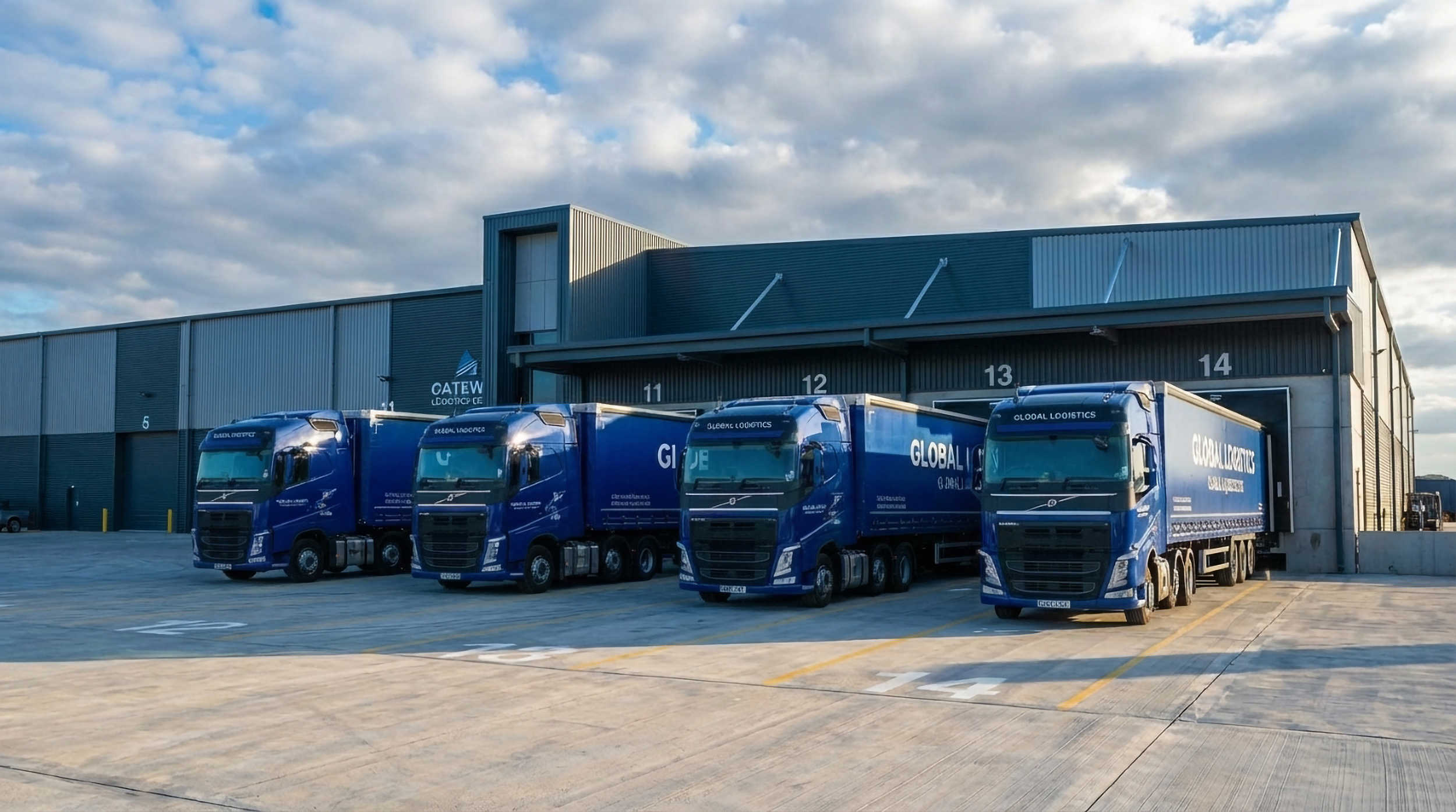 Vrachtwagens bij distributiecentrum